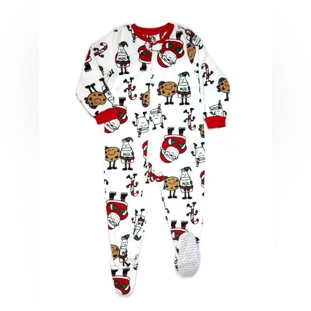 NWT Carter's Toddler Baby Santa Milk and Cookies Fleece Pajama Sleeper Size 12M